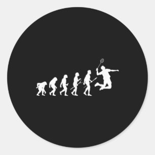 Sticker Rond Théorie de l'évolution drôle de joueur de badminto