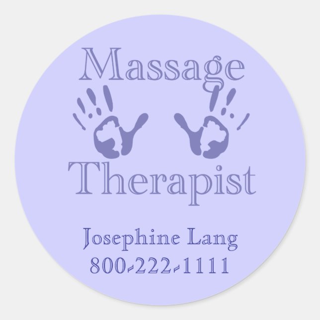 Sticker Rond Thérapeute de massage : Imprimantes à main bleue (Devant)