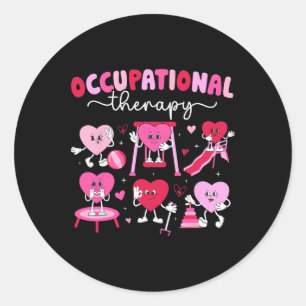 Sticker Rond Thérapeute occupationnel groovy Saint-Valentin fem
