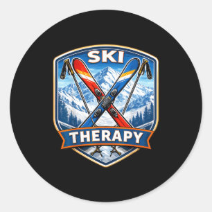 Sticker Rond Thérapie du ski amateur de ski drôle de skieur cit