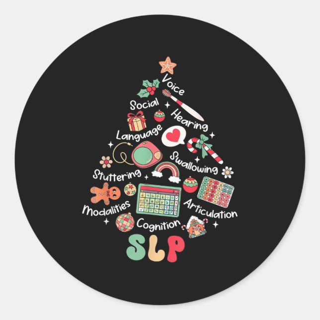 Sticker Rond Thérapie vocale Arbre de Noël Joyeux Noël Slp Ther (Devant)