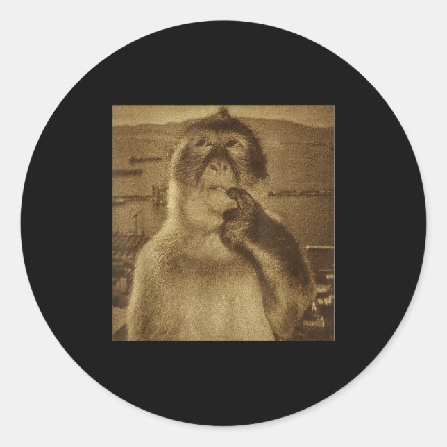 Sticker Rond Thinking Monkey Meme Vintage Retro  (Devant)