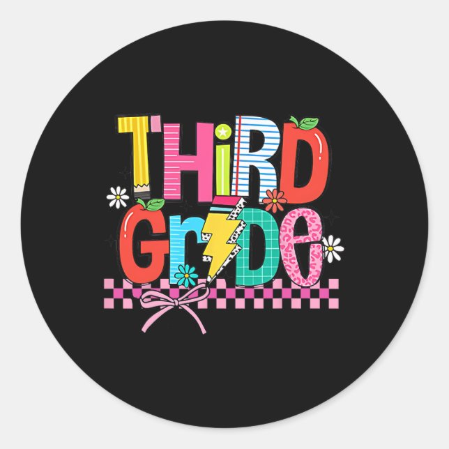 Sticker Rond Third Grade Back To School 3rd Grade Coquette Teac (Devant)