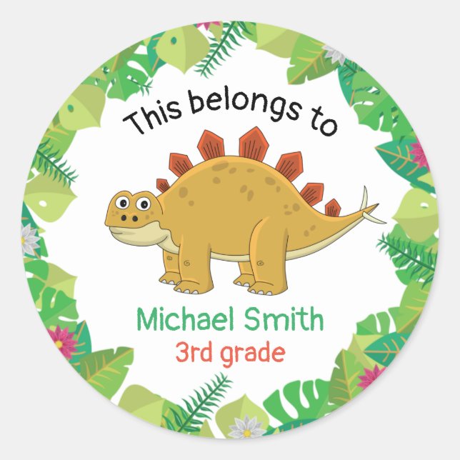 Sticker Rond This belong to stegosaurus 3rd grade school (Devant)