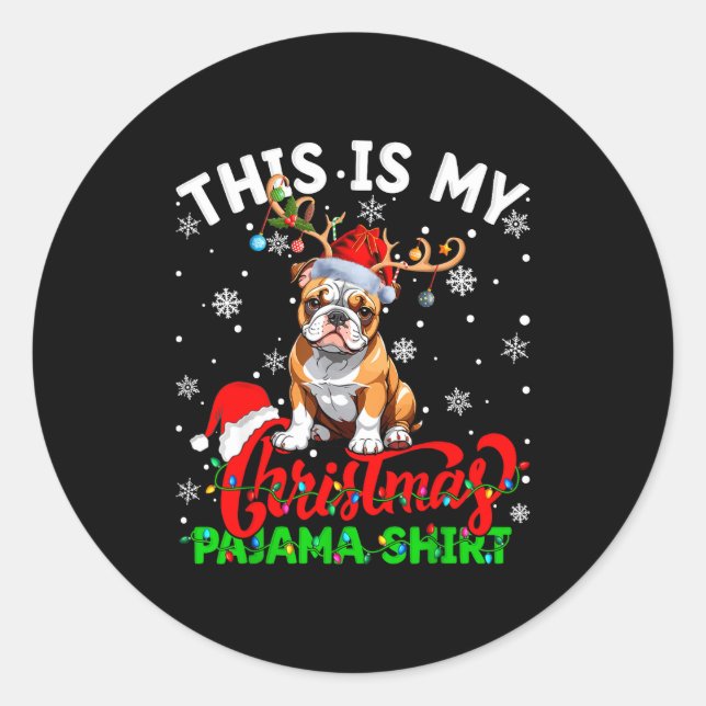 Sticker Rond This Is My American Bulldog Ugly Christmas Pajama  (Devant)