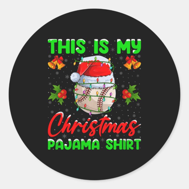 Sticker Rond This Is My Baseball Christmas Pajamas Funny Baseba (Devant)
