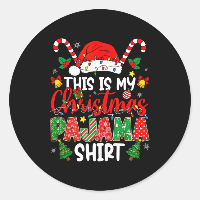 Sticker Rond This Is My Christmas Pajama Shirt For Men Women Te (Devant)