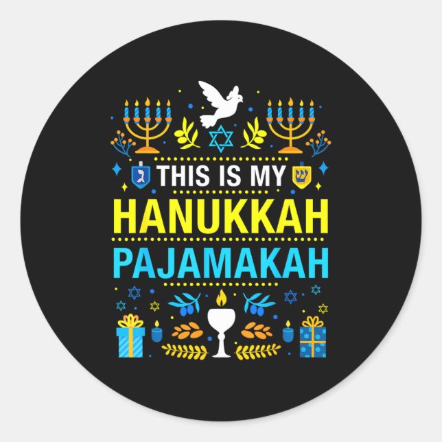 Sticker Rond This Is My Hanukkah Pajamakah For Jewish Christmas (Devant)