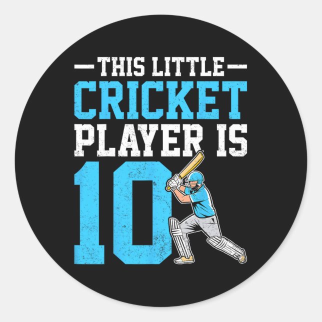 Sticker Rond This Little Cricket Player Is 10 Years Old 10th Bi (Devant)