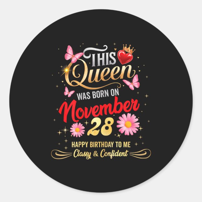 Sticker Rond This Queen Was Born On November 28 November 28th B (Devant)