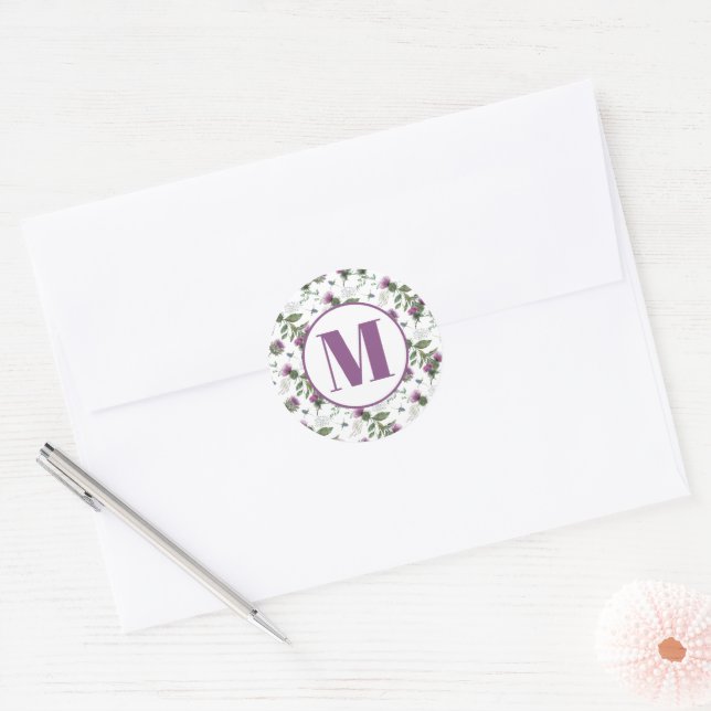 Sticker Rond Thistle Purple Monogram Envelope Seal  (Enveloppe)