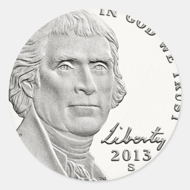 Sticker Rond Thomas Jefferson Nickel becomes Nickel Thomas Jeff (Devant)