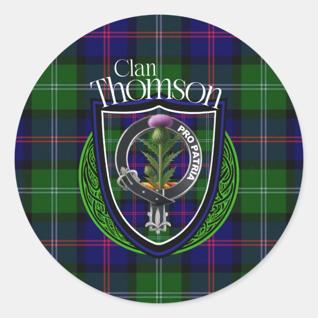 Sticker Rond Thomson Scottish Clan Tartan & Crest (Devant)