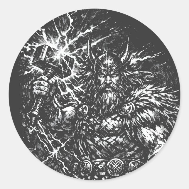 Sticker Rond Thor — Dieu du Tonnerre Foudroyé (Devant)
