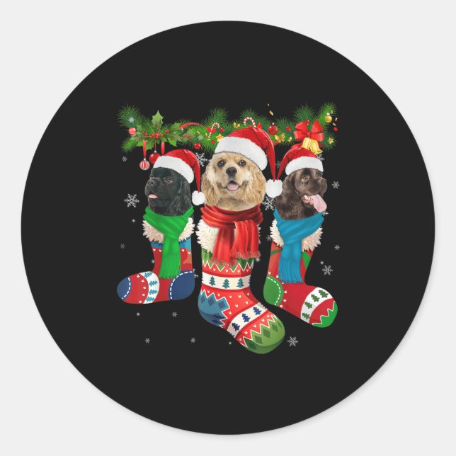 Sticker Rond Three American Er Spaniels In Christmas Socks  (Devant)