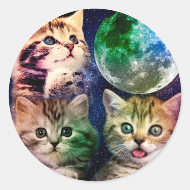 Sticker Rond Three cats and the moon (Devant)