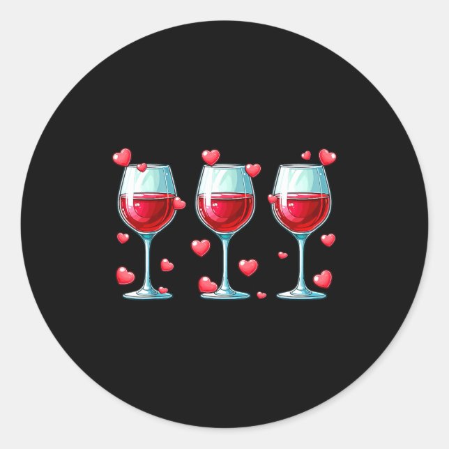 Sticker Rond Three Gles Of Wine Valentine's Day Couple Funny Dr (Devant)
