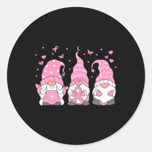 Sticker Rond Three Gnome Pink Ribbon Warrior Breast Cancer Awar