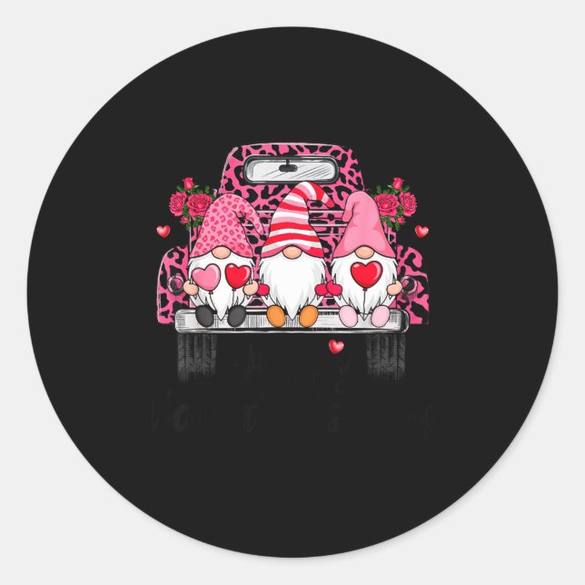 Sticker Rond Three Gnomes And Leopard Truck Happy Valentine's D (Devant)