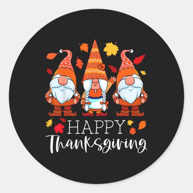 Sticker Rond Three Gnomes Happy Thanksgiving Gnomes Affaire Gno (Devant)