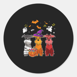 Sticker Rond Three Schnauzer Witch Hat