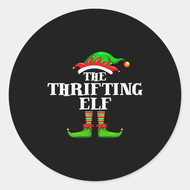 Sticker Rond Thrifting Elf Matching Family Group Christmas Part (Devant)