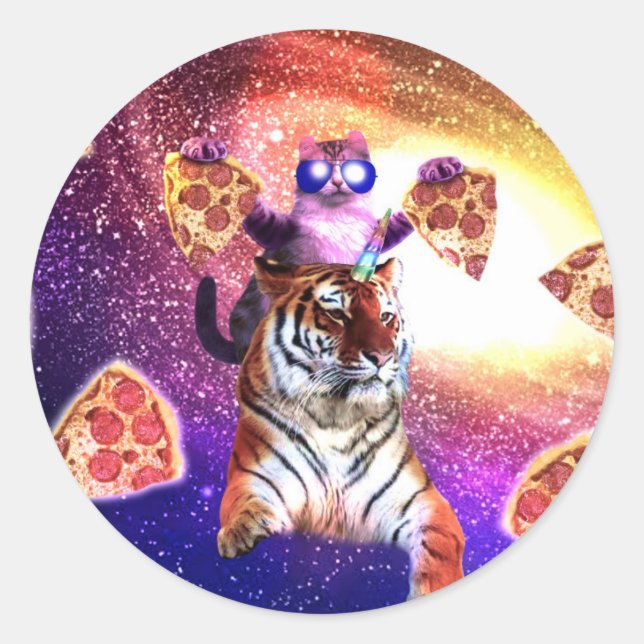 Sticker Rond Thug Space Chat sur Tiger Unicorn (Devant)