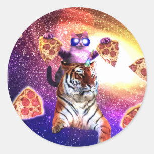 Sticker Rond Thug Space Chat sur Tiger Unicorn