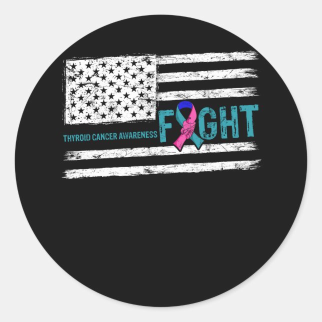 Sticker Rond Thyroid Cancer Awareness Guerrier American Flag FI (Devant)