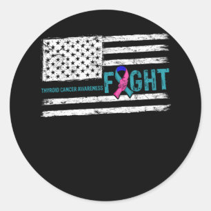Sticker Rond Thyroid Cancer Awareness Guerrier American Flag FI