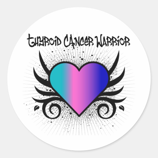 Sticker Rond Thyroid Cancer Guerrier Coeur (Devant)