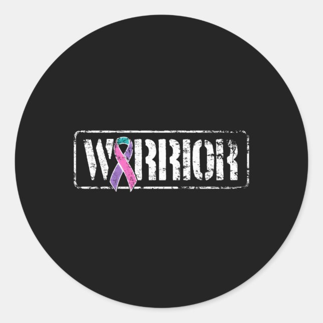 Sticker Rond Thyroid Cancer Guerrier Militaire Style Sensibilis (Devant)
