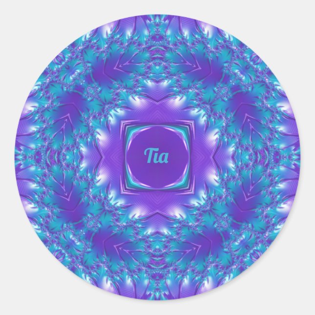 Sticker Rond TIA ~ WOW JOLIE 3D! Aqua, Purple et White ~ (Devant)