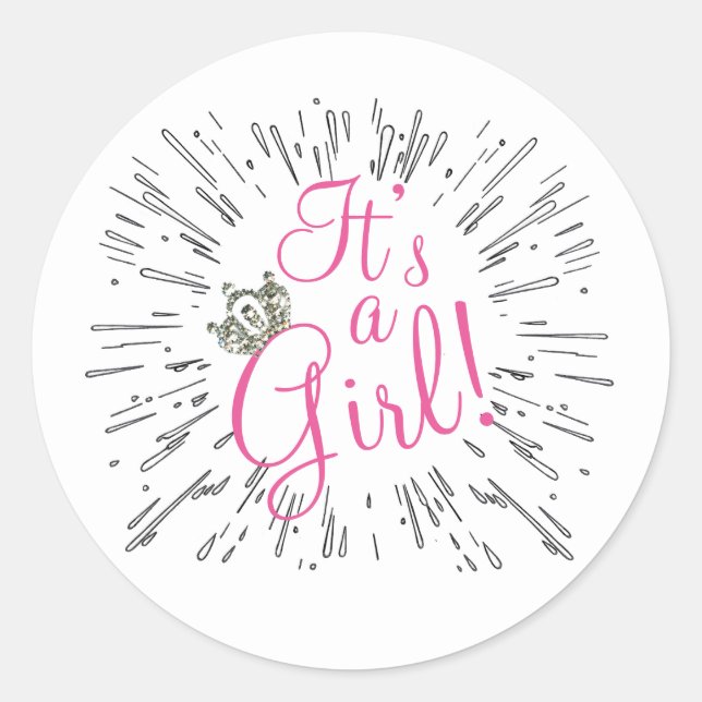 Sticker Rond Tiara "C’est une fille !" Baby shower (Devant)