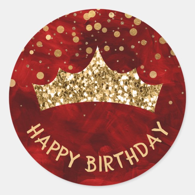 Sticker Rond Tiara d'or avec bokeh d'or et anniversaire rouge (Devant)