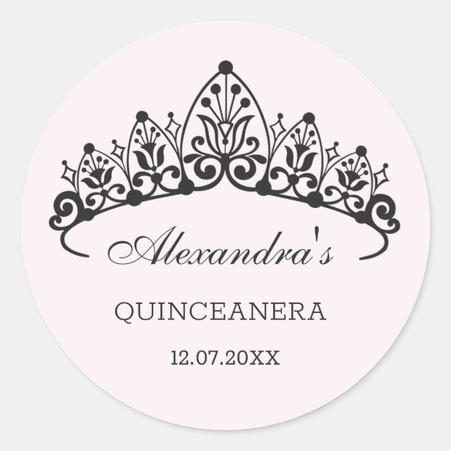 Sticker Rond Tiara noire moderne Quinceanera (Devant)