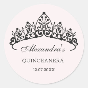 Sticker Rond Tiara noire moderne Quinceanera