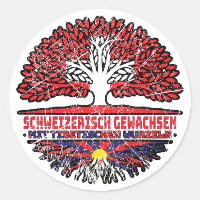 Sticker Rond Tibet Tibetisch Schweizer Schweiz Baum Wurzel (Devant)