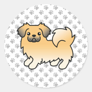 Sticker Rond Tibétain Spaniel Fawn Sable Chien de Dessin Animé 