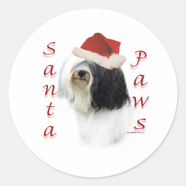 Sticker Rond Tibétain Terrier Père Noël Paws (Devant)