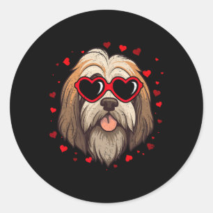 Sticker Rond Tibétain Terrier Valentine Coeur Amoureux de les c