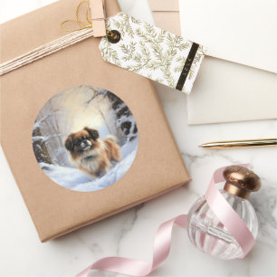 Sticker Rond Tibetan Spaniel Qu'il neige Noël