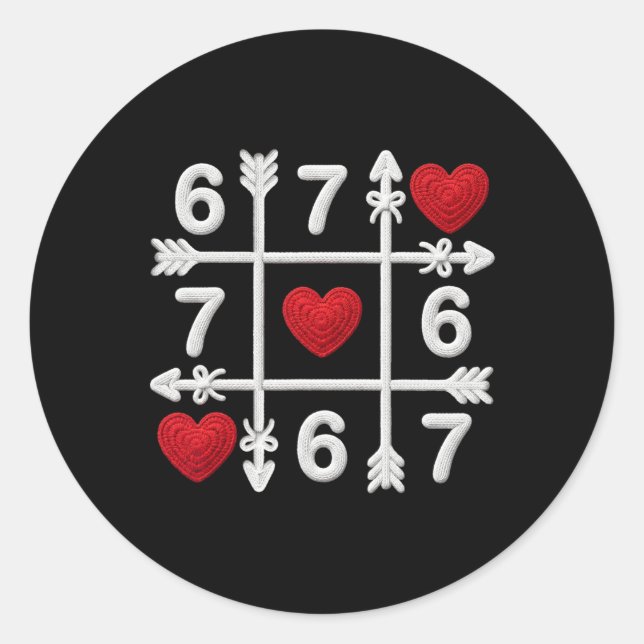 Sticker Rond Tic Tac Toe 67 Valentine Couple Hearts Six Seven F (Devant)