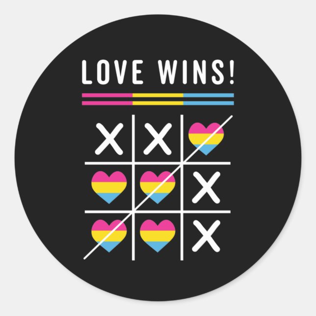 Sticker Rond Tic Tac Toe Loe Remporte La Fierté Pansexuelle LGB (Devant)