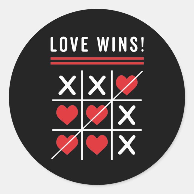 Sticker Rond Tic Tac Toe Love gagne Anniversaire Saint-Valentin (Devant)