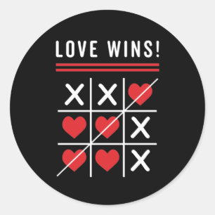 Sticker Rond Tic Tac Toe Love gagne Anniversaire Saint-Valentin