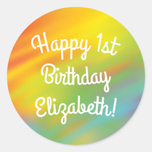 Sticker Rond Tie Dye Arc-en-ciel Fête d'anniversaire Enfants mi