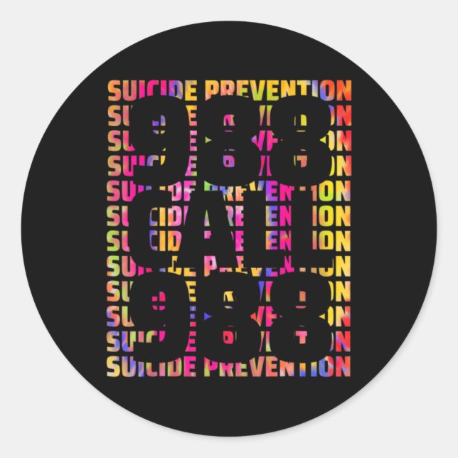 Sticker Rond Tie Dye Awareness Suicide Prevention 988 Mental He (Devant)