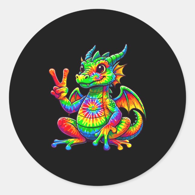 Sticker Rond Tie-dye Dragon Peace Sign Hipe  (Devant)