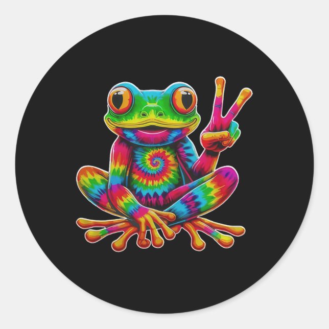 Sticker Rond Tie-dye Frog Peace Sign Hippie Christmas Frog  (Devant)